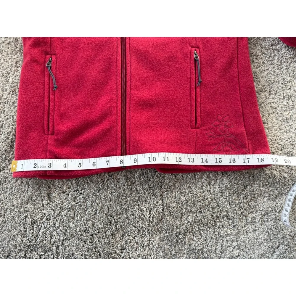 Double Diamond Womens Red Full Zip Fleece Jacket Floral Detail Size‎ L Excellent